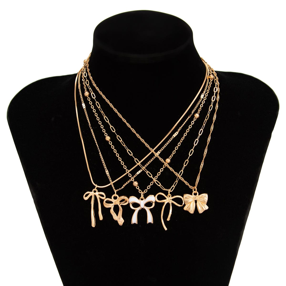 Elegant 5pcs Enamel Bowknot Charm Necklace Set - ArtGalleryZen