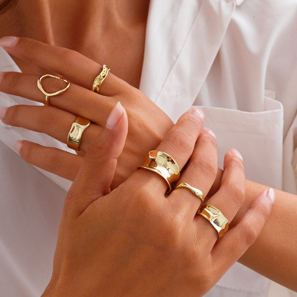 Elegant 6Pcs Geometric Patterns Ring Set - ArtGalleryZen