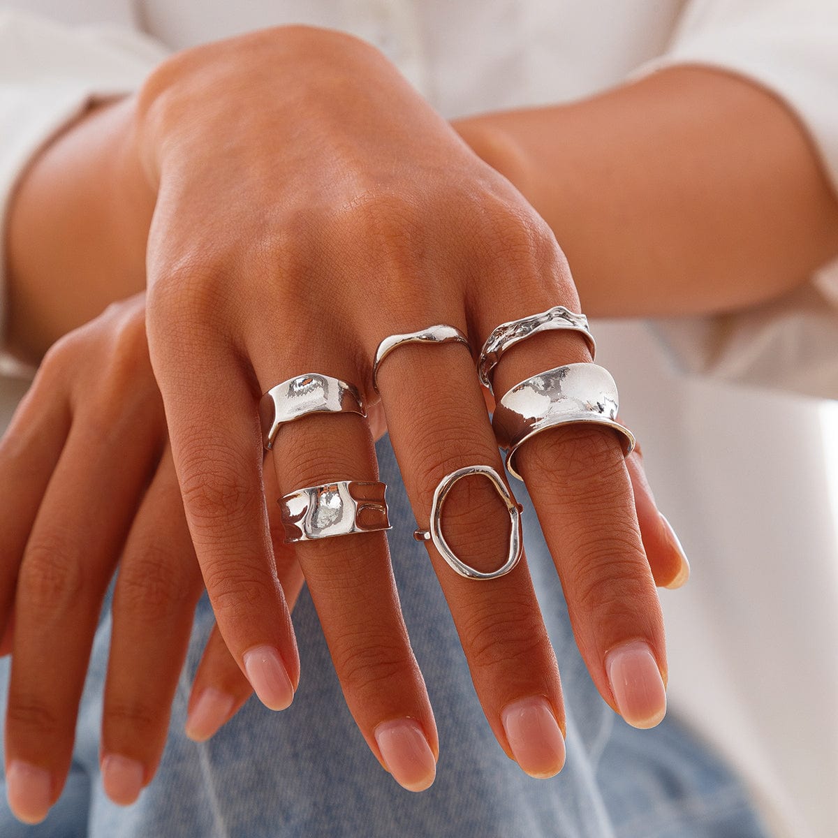 Elegant 6Pcs Geometric Patterns Ring Set - ArtGalleryZen