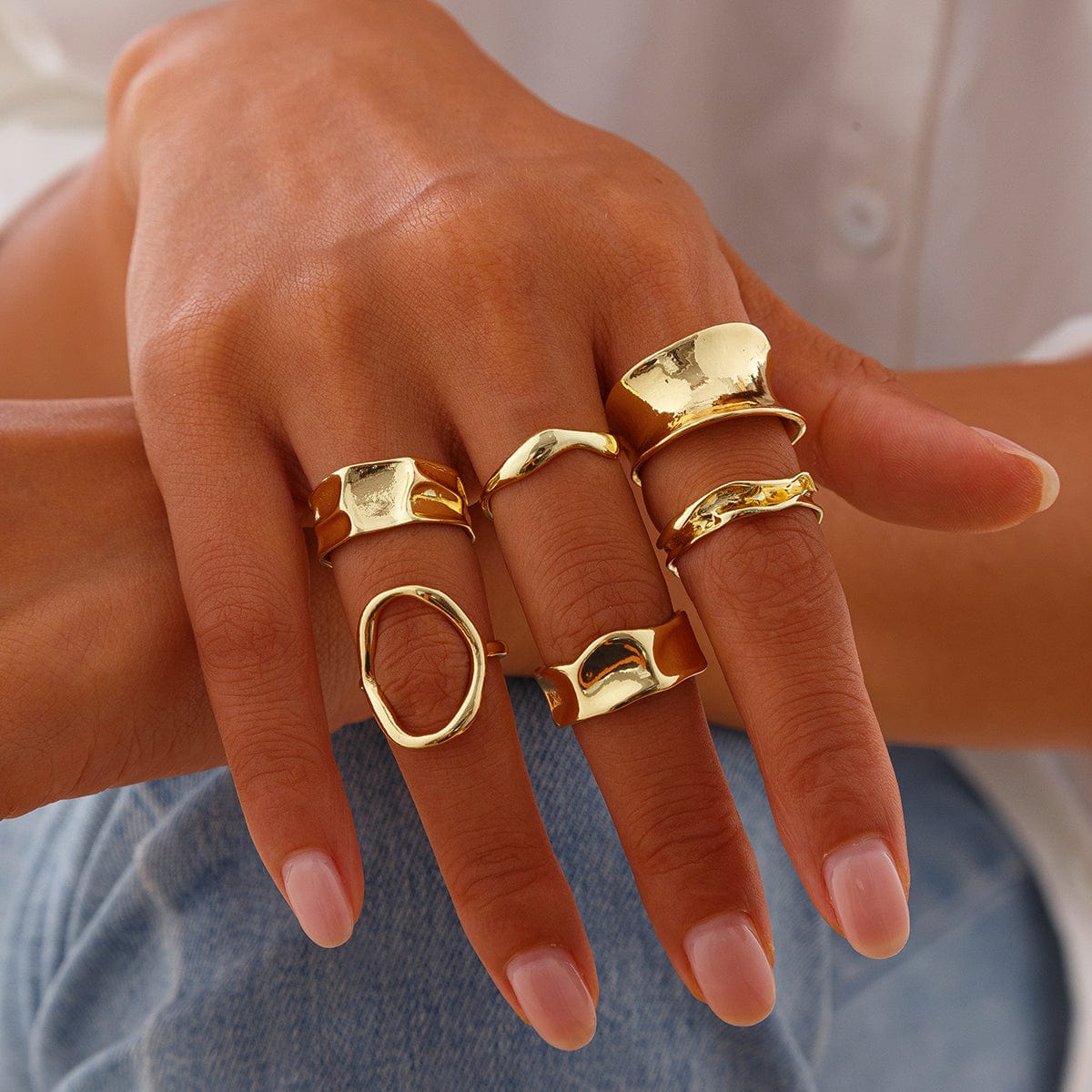 Elegant 6Pcs Geometric Patterns Ring Set