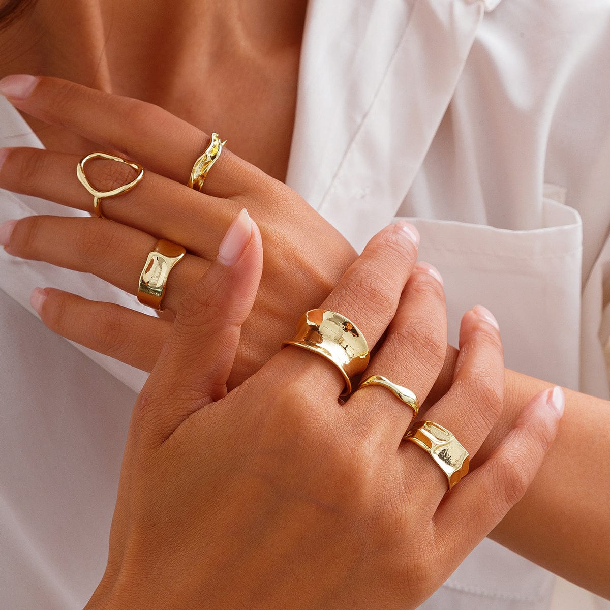 Elegant 6Pcs Geometric Patterns Ring Set