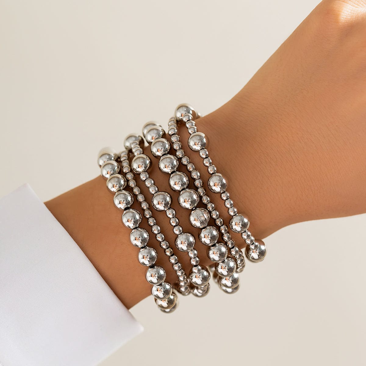 Elegant 6pcs Gold Silver Tone Ball Chain Bracelet Set