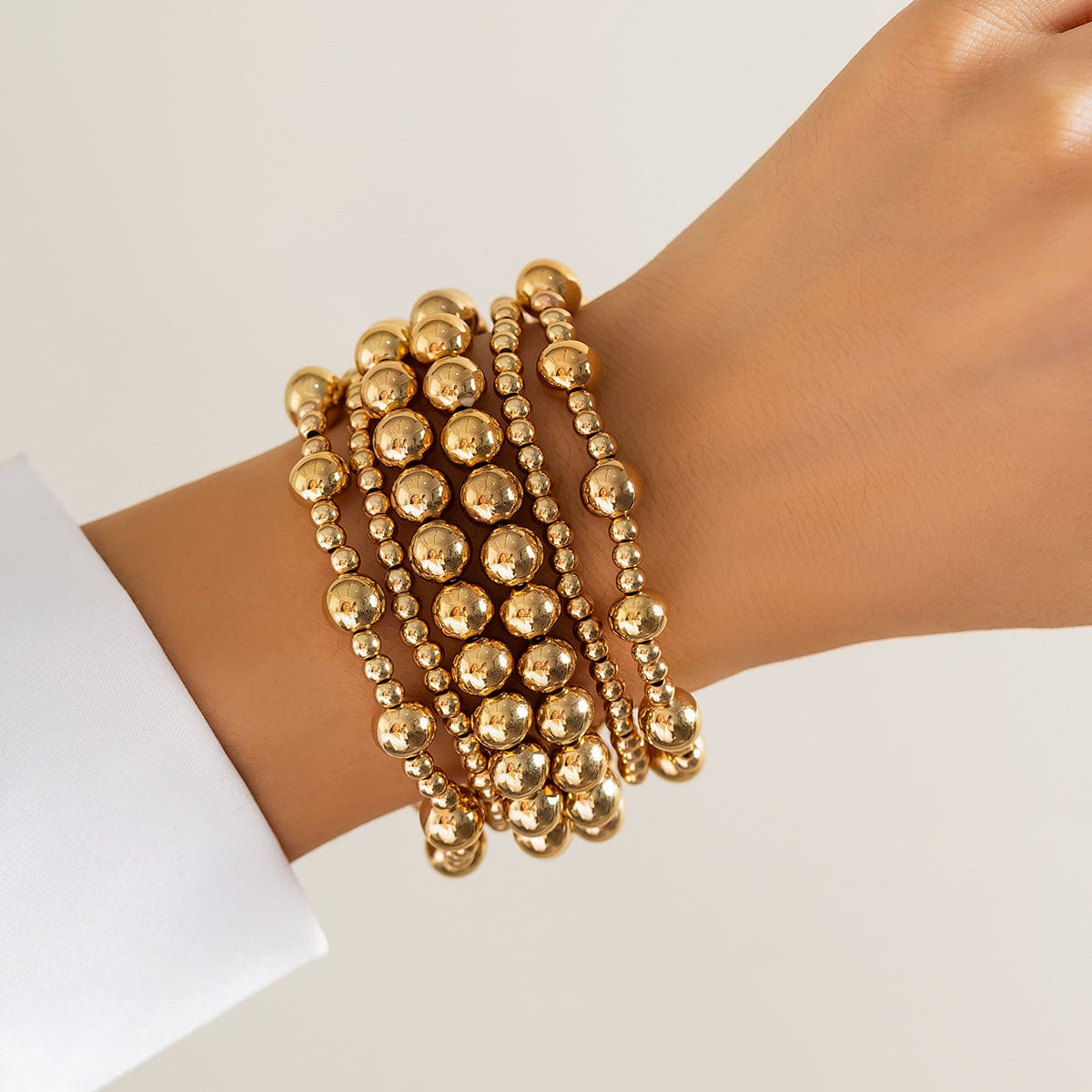 Elegant 6pcs Gold Silver Tone Ball Chain Bracelet Set