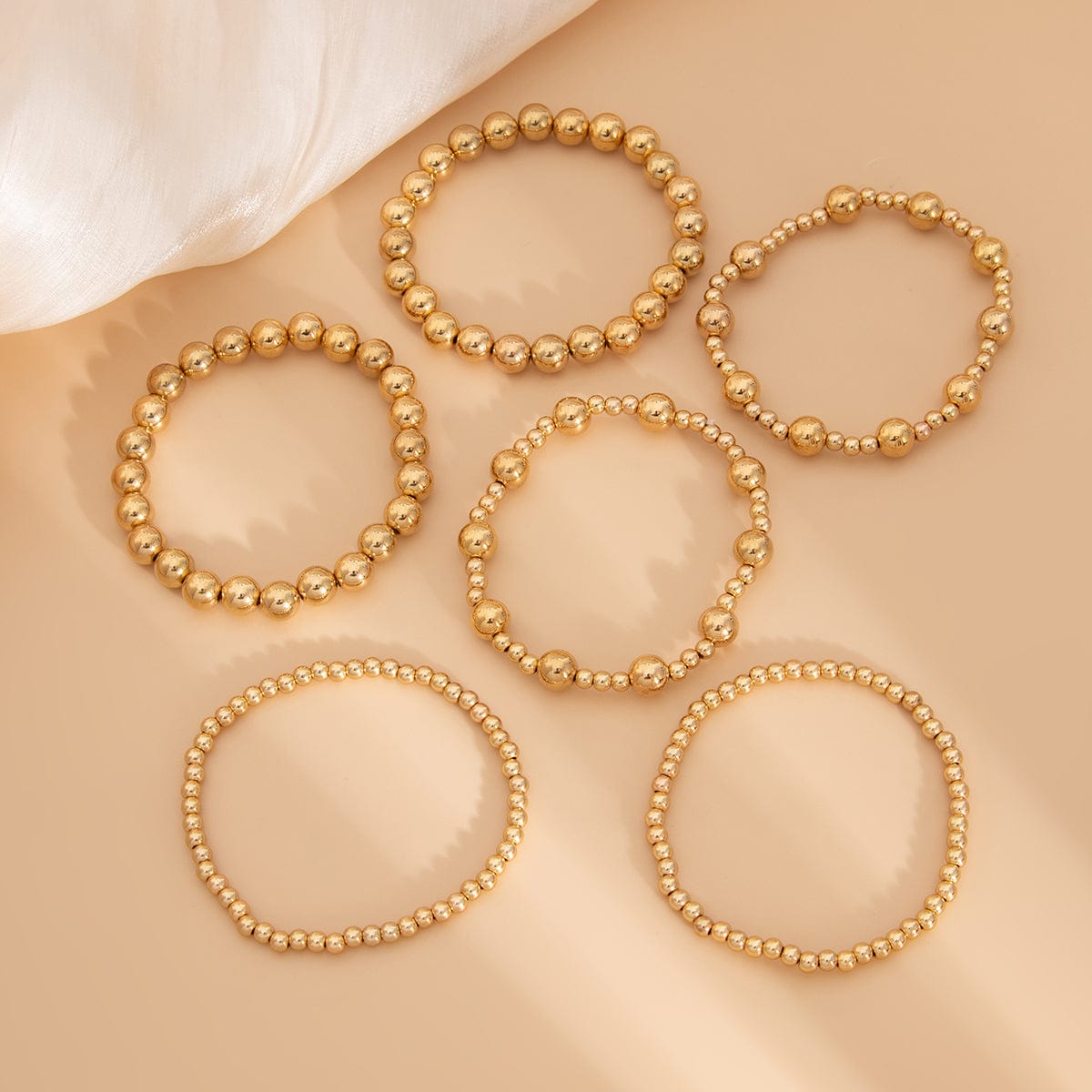 Elegant 6pcs Gold Silver Tone Ball Chain Bracelet Set