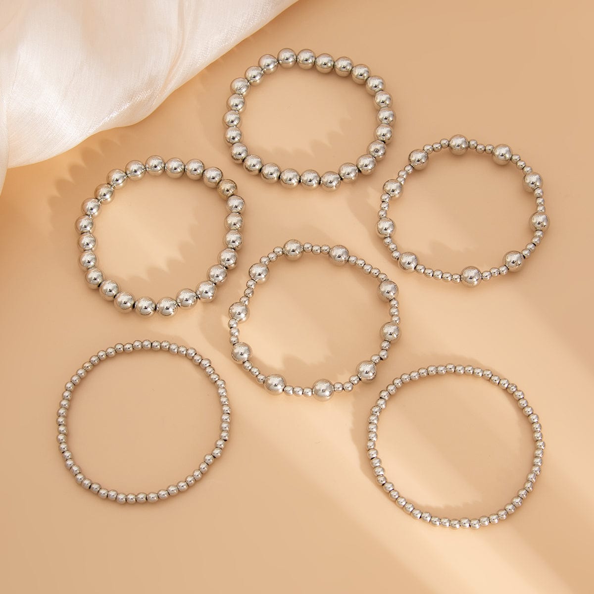 Elegant 6pcs Gold Silver Tone Ball Chain Bracelet Set