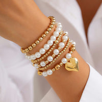 Thumbnail for Elegant 6pcs Heart Charm Pearl Chain Stackable Bracelet Set