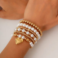 Thumbnail for Elegant 6pcs Heart Charm Pearl Chain Stackable Bracelet Set