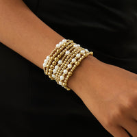Thumbnail for Elegant 8pcs Gold Plated Pearl Beaded Chain Bracelet Set - ArtGalleryZen