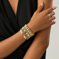 Thumbnail for Elegant 8pcs Gold Plated Pearl Beaded Chain Bracelet Set - ArtGalleryZen