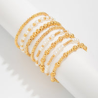Thumbnail for Elegant 8pcs Gold Plated Pearl Beaded Chain Bracelet Set - ArtGalleryZen