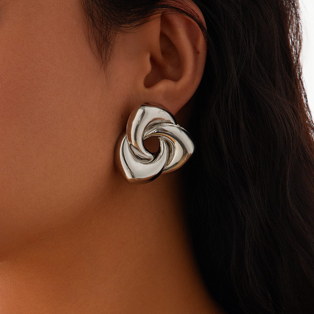 Elegant Abstract Spiral Rose Flower Stud Earrings