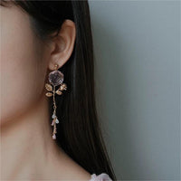 Thumbnail for Elegant Asymmetric S925 Silver Pink Crystal Rose Earrings