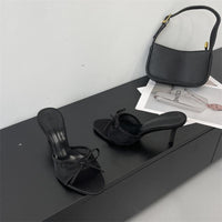 Thumbnail for Elegant Bowknot Mesh Round Head Thin Heel Sandals - ArtGalleryZen