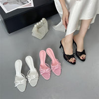 Thumbnail for Elegant Bowknot Mesh Round Head Thin Heel Sandals - ArtGalleryZen