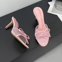 Thumbnail for Elegant Bowknot Mesh Round Head Thin Heel Sandals - ArtGalleryZen