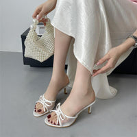 Thumbnail for Elegant Bowknot Mesh Round Head Thin Heel Sandals - ArtGalleryZen