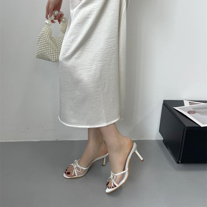 Elegant Bowknot Mesh Round Head Thin Heel Sandals - ArtGalleryZen