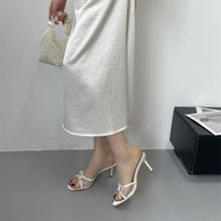 Thumbnail for Elegant Bowknot Mesh Round Head Thin Heel Sandals - ArtGalleryZen