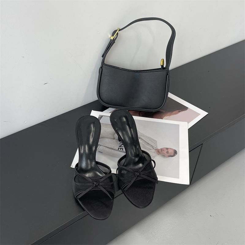 Elegant Bowknot Mesh Round Head Thin Heel Sandals - ArtGalleryZen