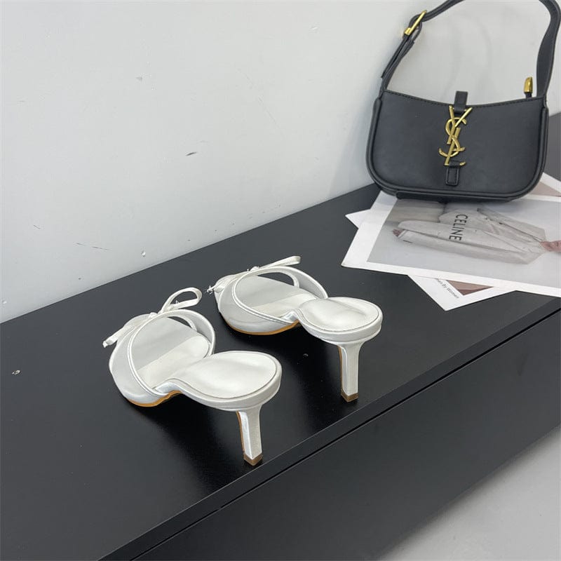 Elegant Bowknot Mesh Round Head Thin Heel Sandals - ArtGalleryZen