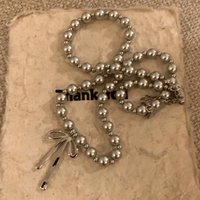 Thumbnail for Elegant Bowknot Pendant Grey Pearl Chain Necklace - ArtGalleryZen