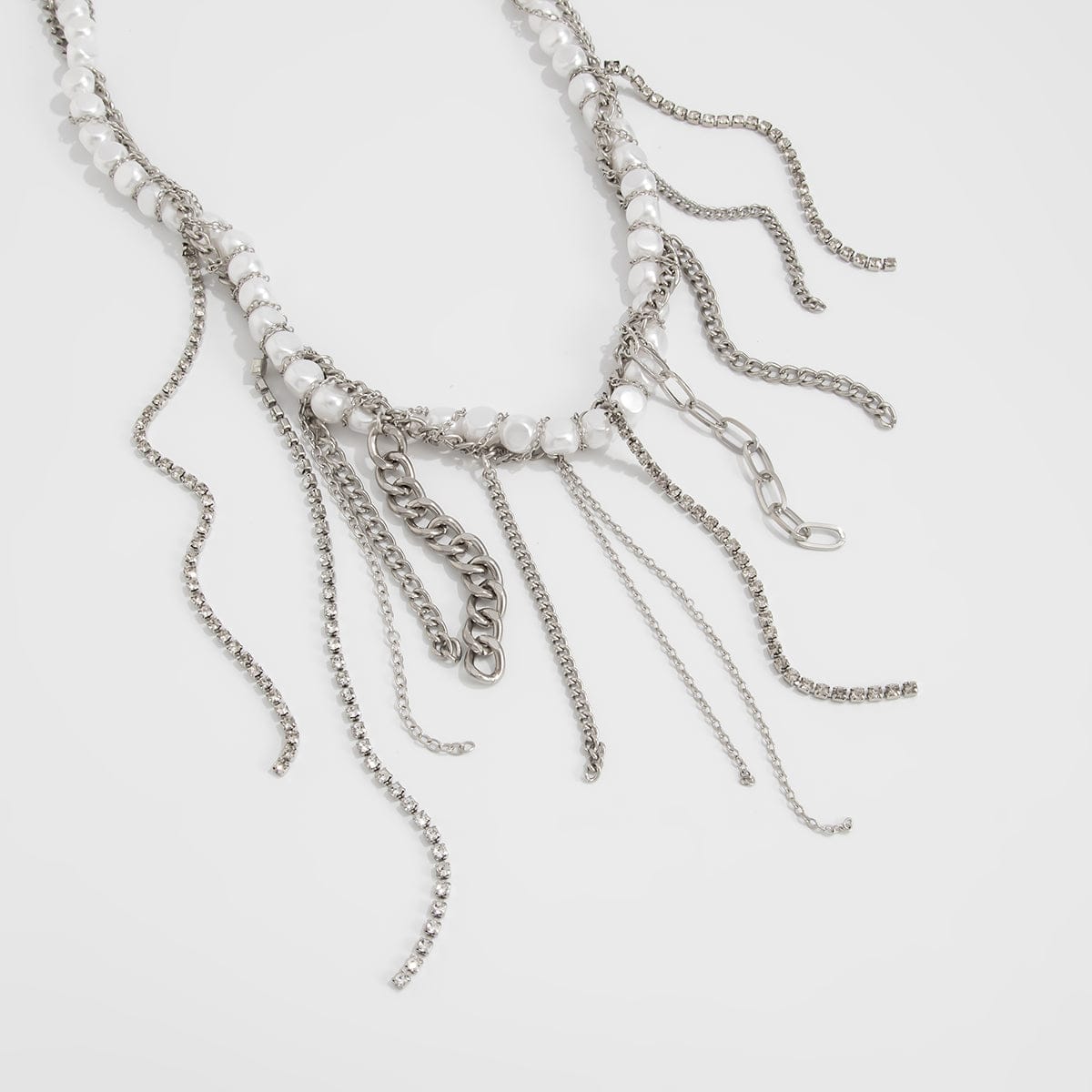 Elegant Box Curb Chain Tassel Pearl Choker Necklace - ArtGalleryZen