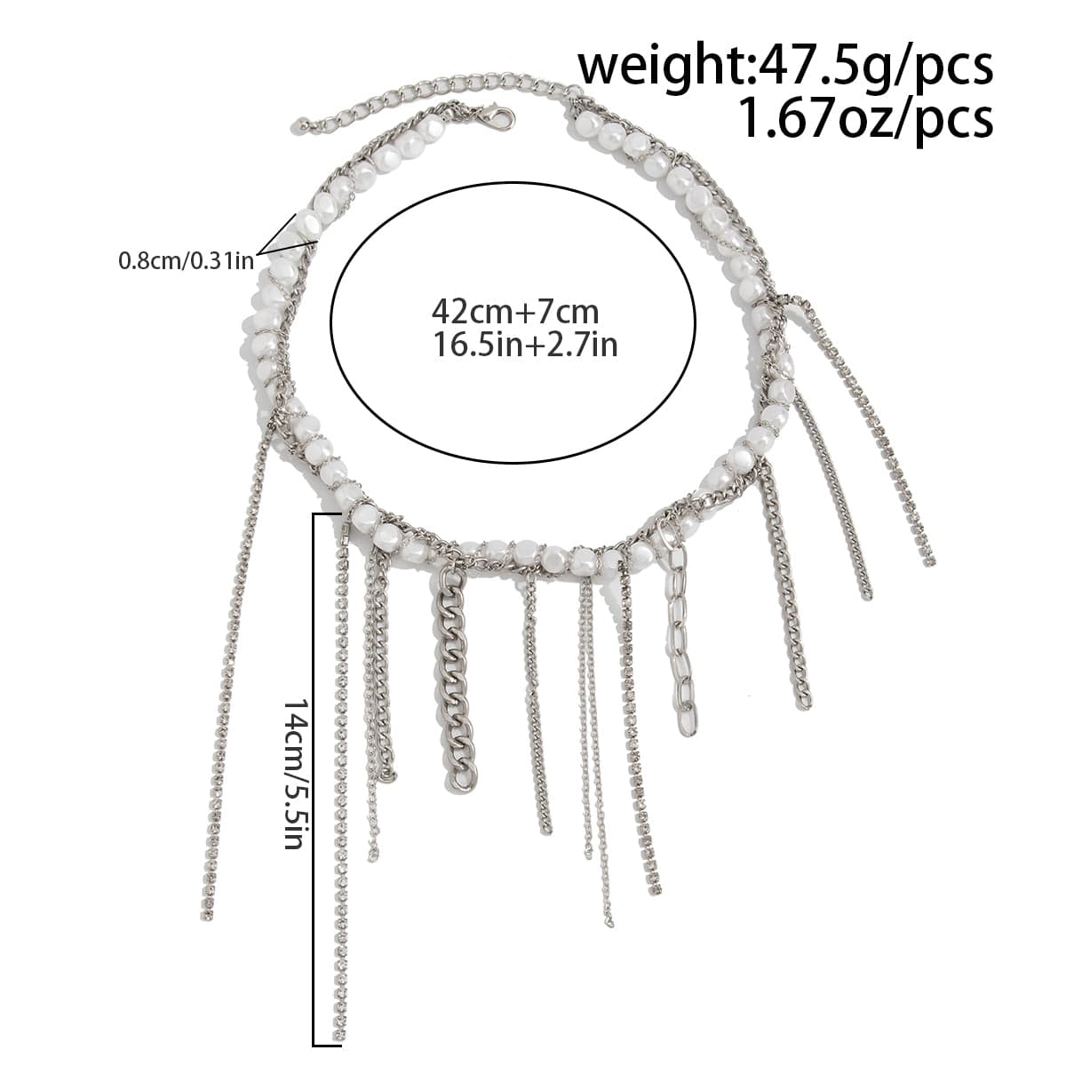 Elegant Box Curb Chain Tassel Pearl Choker Necklace - ArtGalleryZen