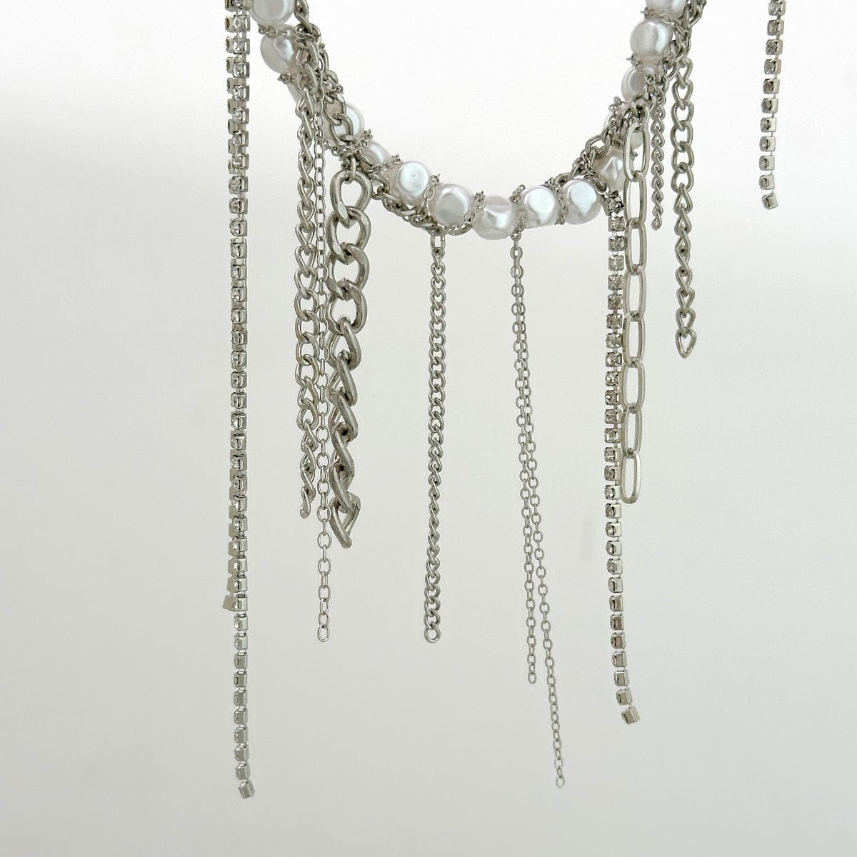 Elegant Box Curb Chain Tassel Pearl Choker Necklace - ArtGalleryZen