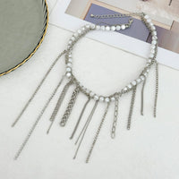 Thumbnail for Elegant Box Curb Chain Tassel Pearl Choker Necklace - ArtGalleryZen