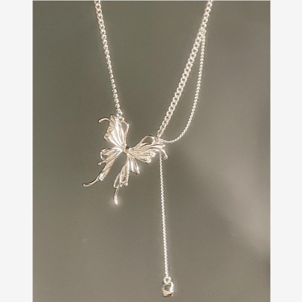 Elegant Butterfly Charm Rhinestone Chain Tassel Y Necklace - ArtGalleryZen