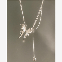 Thumbnail for Elegant Butterfly Charm Rhinestone Chain Tassel Y Necklace - ArtGalleryZen
