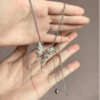 Thumbnail for Elegant Butterfly Charm Rhinestone Chain Tassel Y Necklace - ArtGalleryZen