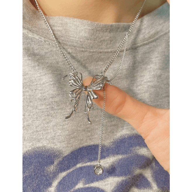 Elegant Butterfly Charm Rhinestone Chain Tassel Y Necklace - ArtGalleryZen