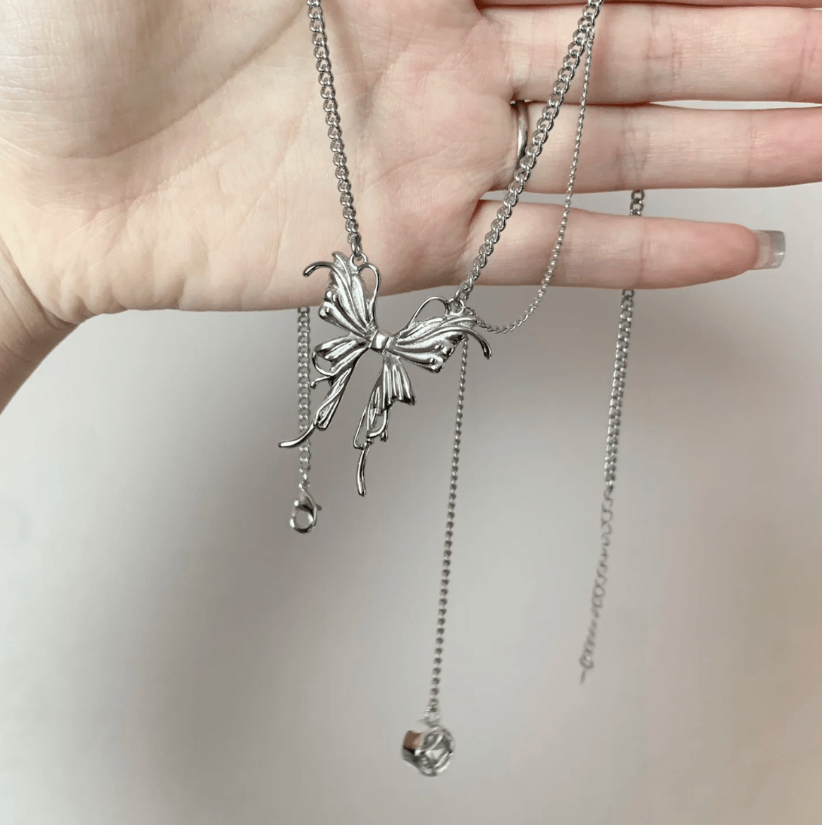Elegant Butterfly Charm Rhinestone Chain Tassel Y Necklace - ArtGalleryZen