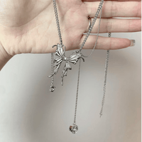 Thumbnail for Elegant Butterfly Charm Rhinestone Chain Tassel Y Necklace - ArtGalleryZen