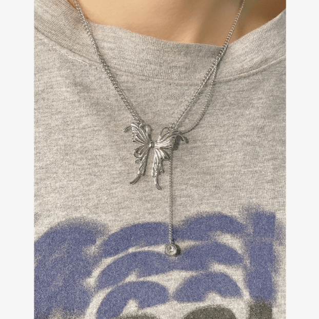 Elegant Butterfly Charm Rhinestone Chain Tassel Y Necklace - ArtGalleryZen