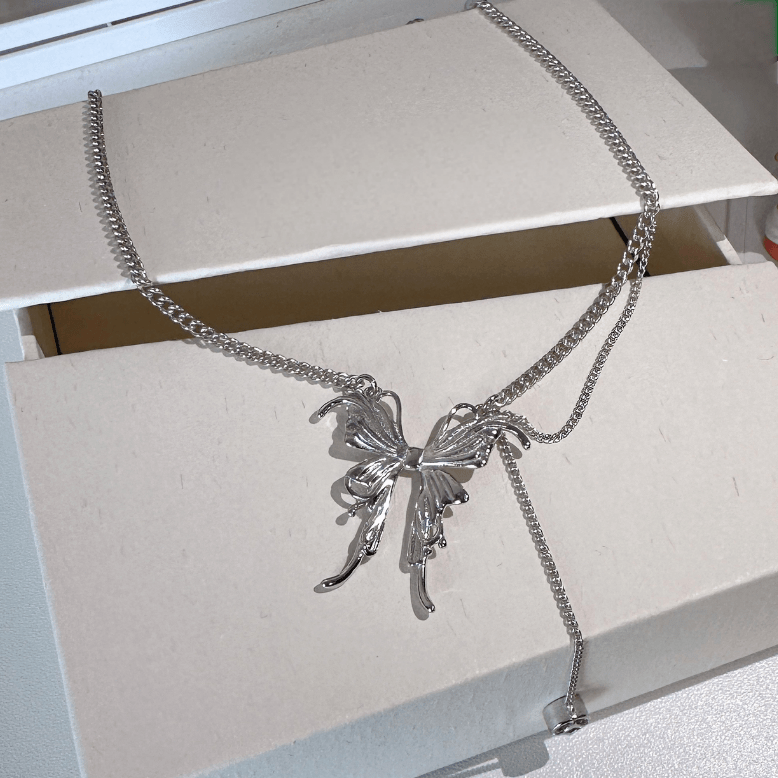 Elegant Butterfly Charm Rhinestone Chain Tassel Y Necklace - ArtGalleryZen