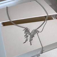 Thumbnail for Elegant Butterfly Charm Rhinestone Chain Tassel Y Necklace - ArtGalleryZen