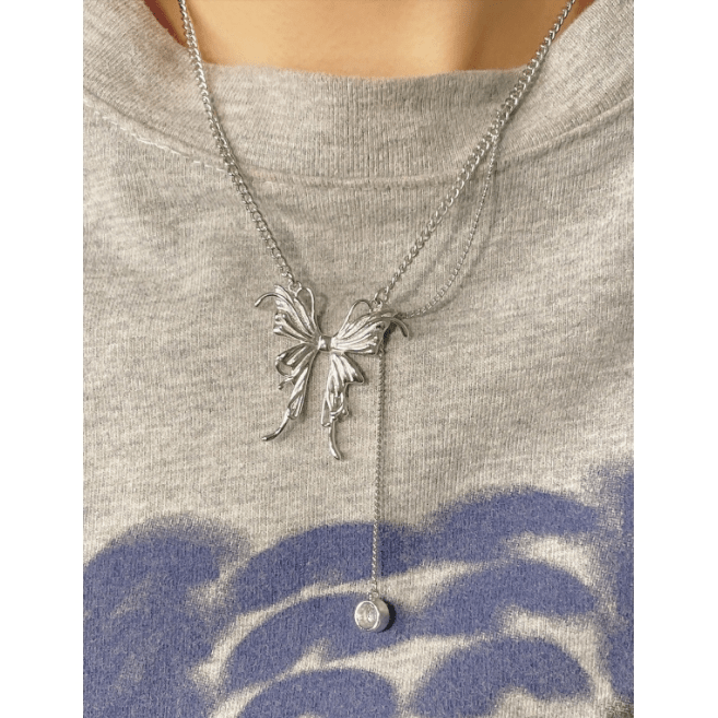 Elegant Butterfly Charm Rhinestone Chain Tassel Y Necklace - ArtGalleryZen
