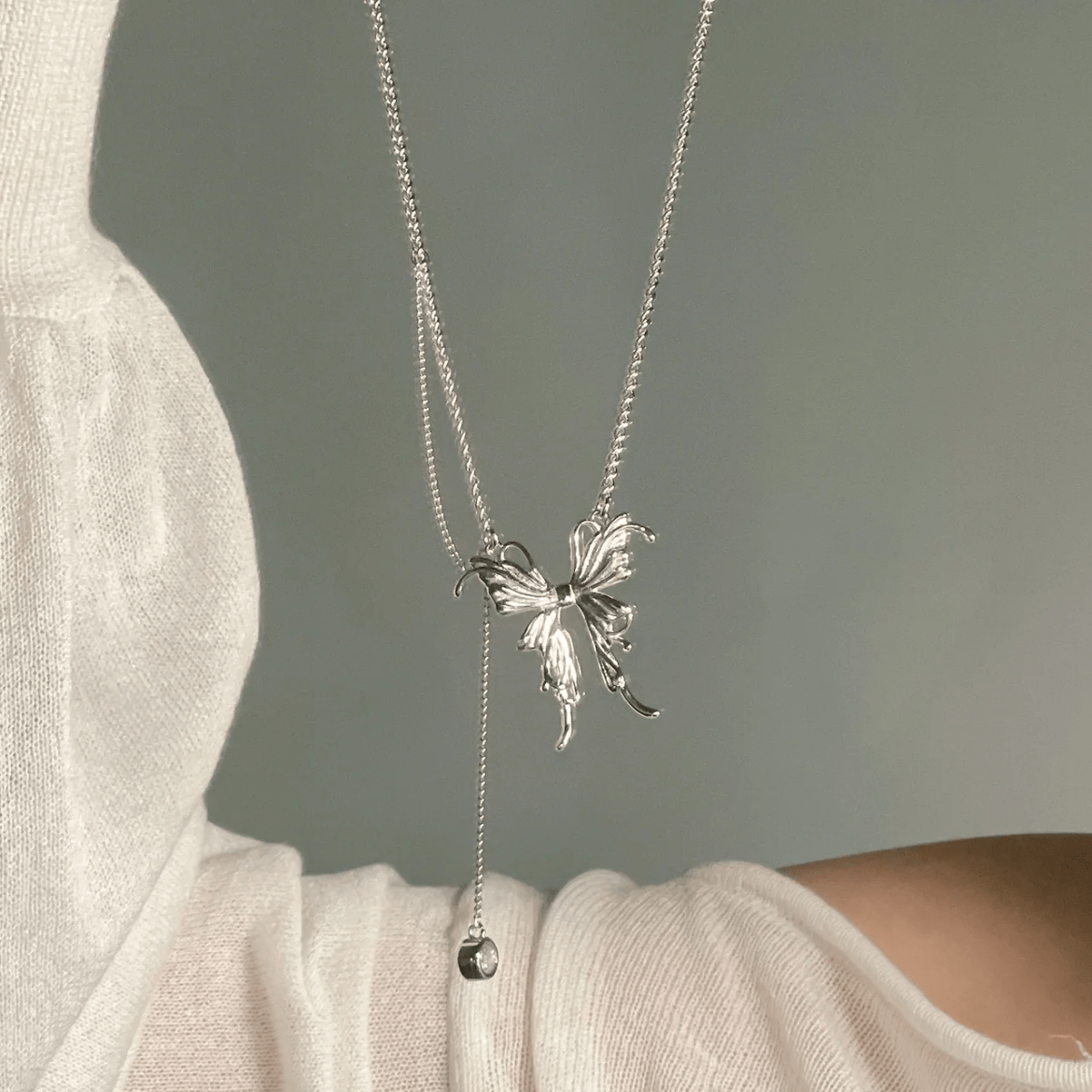 Elegant Butterfly Charm Rhinestone Chain Tassel Y Necklace - ArtGalleryZen