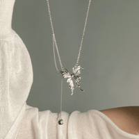 Thumbnail for Elegant Butterfly Charm Rhinestone Chain Tassel Y Necklace - ArtGalleryZen