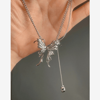 Thumbnail for Elegant Butterfly Charm Rhinestone Chain Tassel Y Necklace - ArtGalleryZen