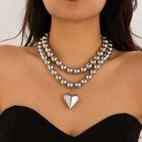 Thumbnail for Elegant Chunky 2 Peices Heart Pendant Ball Chain Necklace Set