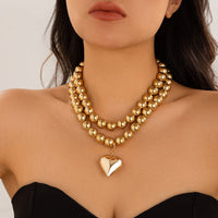 Thumbnail for Elegant Chunky 2 Peices Heart Pendant Ball Chain Necklace Set