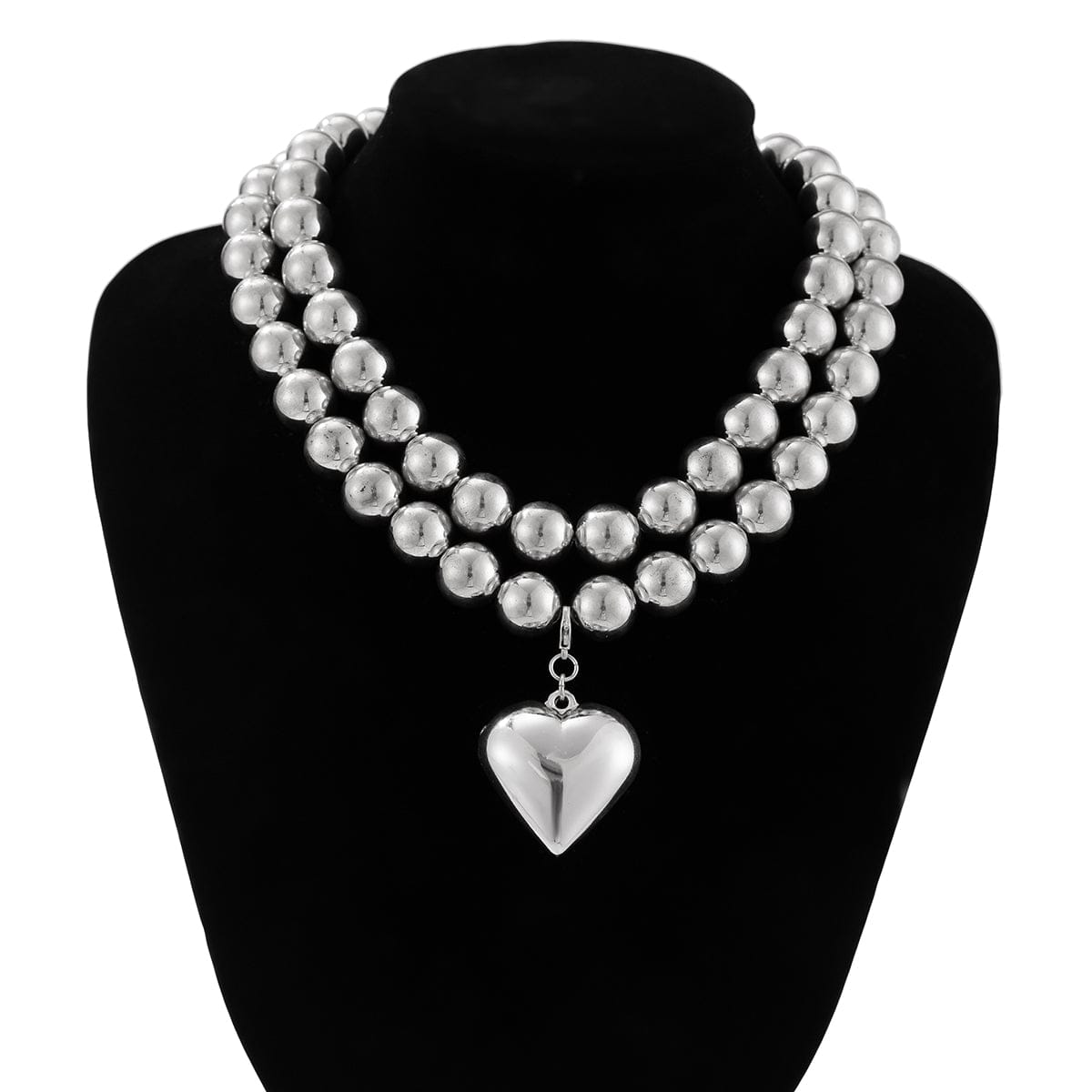 Elegant Chunky 2 Peices Heart Pendant Ball Chain Necklace Set