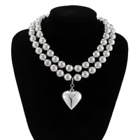 Thumbnail for Elegant Chunky 2 Peices Heart Pendant Ball Chain Necklace Set