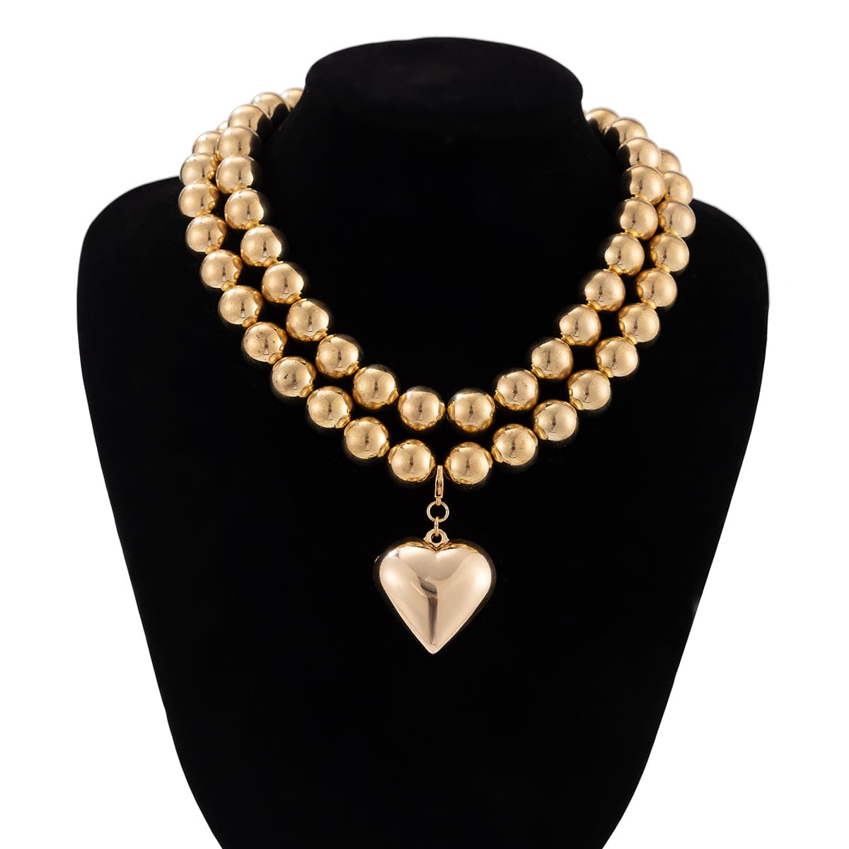 Elegant Chunky 2 Peices Heart Pendant Ball Chain Necklace Set