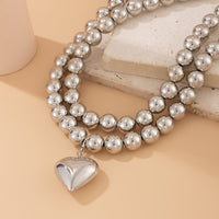 Thumbnail for Elegant Chunky 2 Peices Heart Pendant Ball Chain Necklace Set