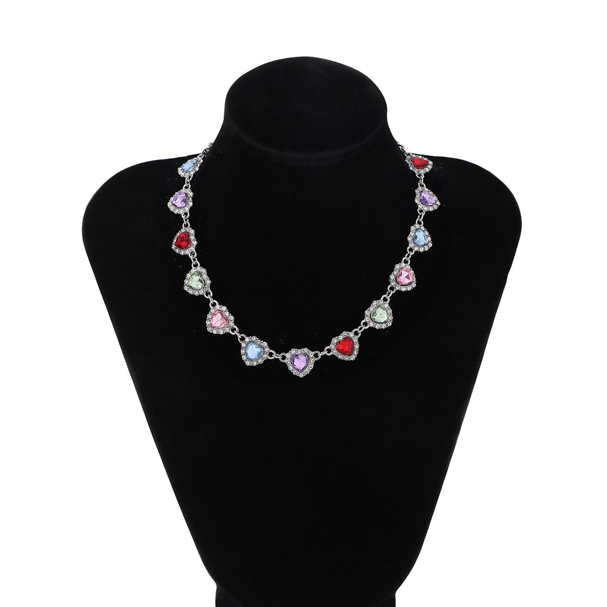 Elegant Colorful CZ Inlaid Heart Chain Necklace - ArtGalleryZen
