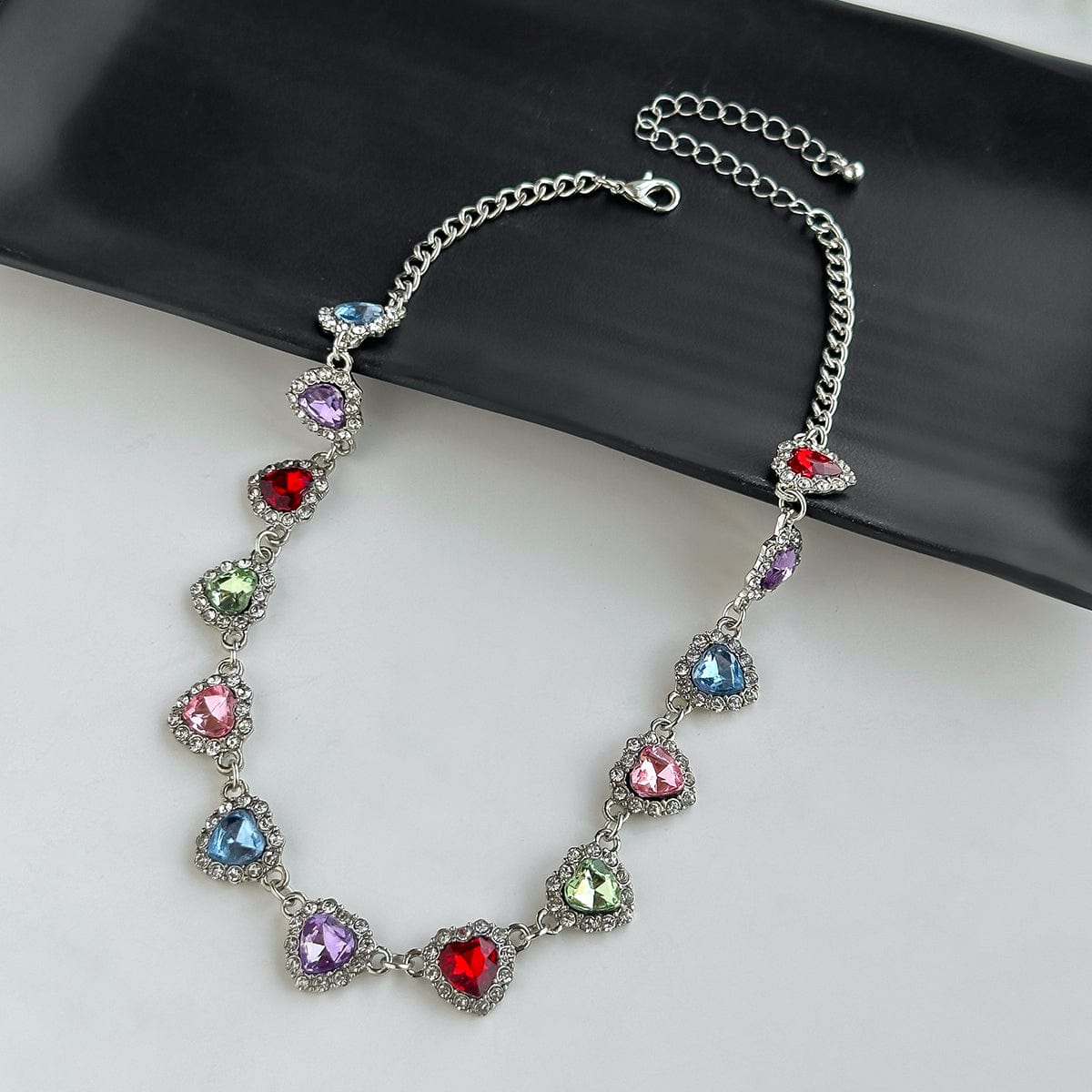 Elegant Colorful CZ Inlaid Heart Chain Necklace - ArtGalleryZen